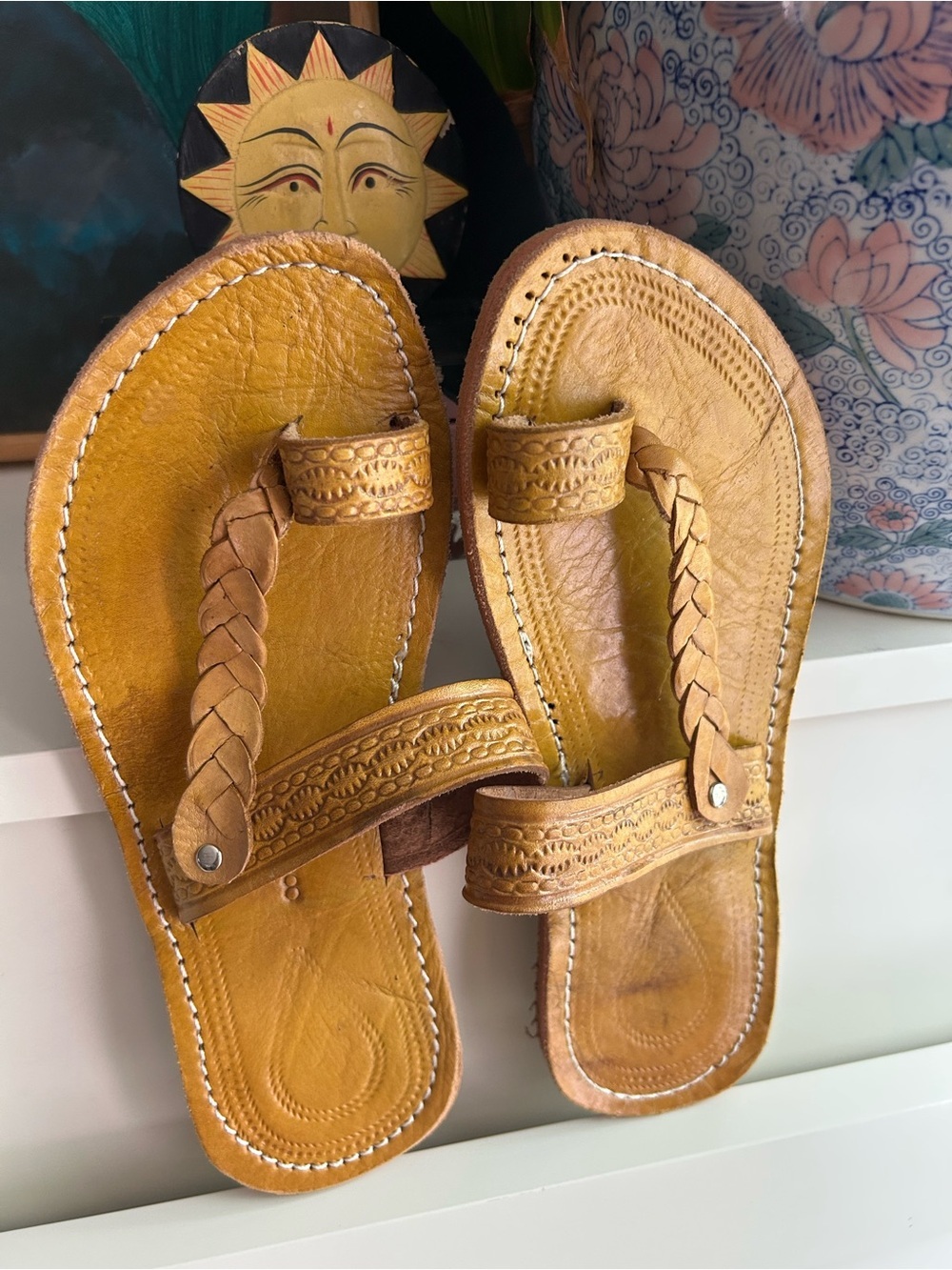 Handmade Leather Braided Toe Ring Sandals Brown Boho Slip On Women’s Size 8
